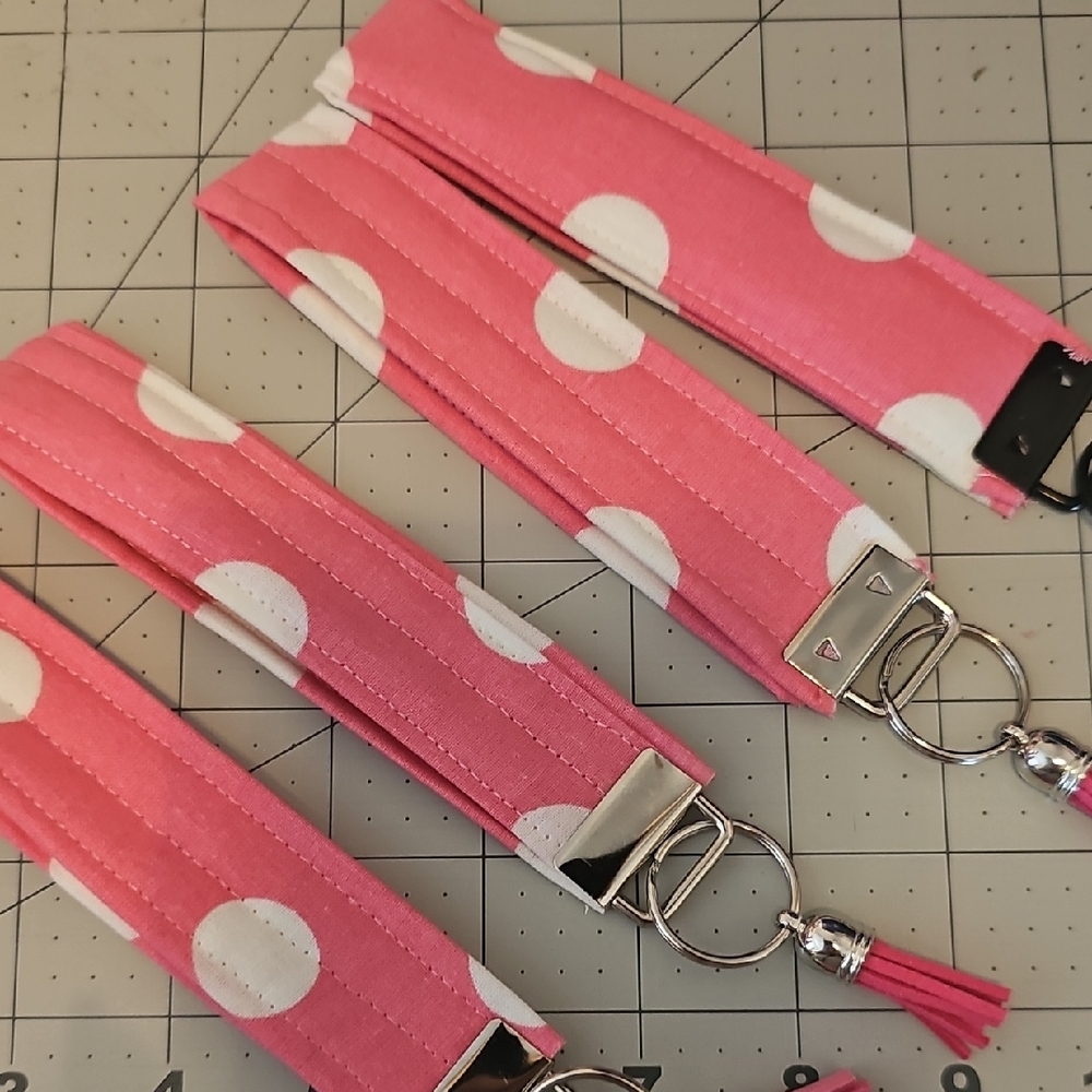 Pink Polka Dot Kids Wristlet Keychain - Stylish Accessory